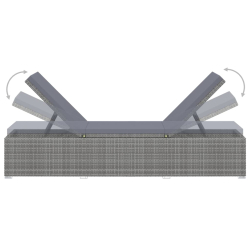 Leżak z poduszką i stolikiem, polirattan, szary