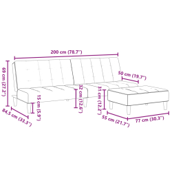 2-osobowa kanapa rozkładana z podnóżkiem, jasnoszara, tkanina