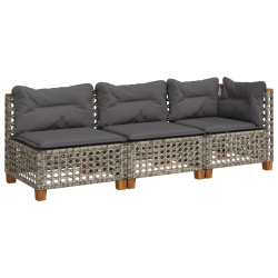 3-osobowa sofa ogrodowa z poduszkami, szara, polirattan