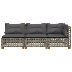 3-osobowa sofa ogrodowa z poduszkami, szara, polirattan