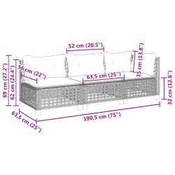 3-osobowa sofa ogrodowa z poduszkami, szara, polirattan