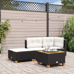 Stołek ogrodowy z poduszką, czarny, 63,5x56x32 cm, rattan PE