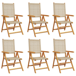 Rozkładane krzesła ogrodowe, 6 szt, beżowe, polirattan i drewno