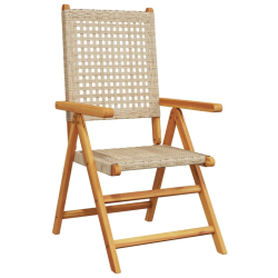 Rozkładane krzesła ogrodowe, 8 szt, beżowe, polirattan i drewno