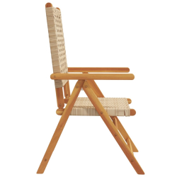 Rozkładane krzesła ogrodowe, 8 szt, beżowe, polirattan i drewno