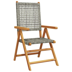 Rozkładane krzesła ogrodowe, 4 szt., szare, polirattan i drewno