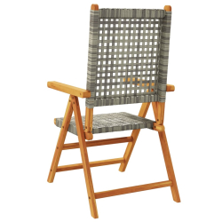 Rozkładane krzesła ogrodowe, 4 szt., szare, polirattan i drewno