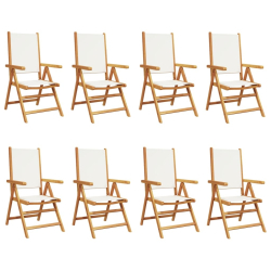 Rozkładane krzesła ogrodowe, 8 szt., kremowe, drewno i tkanina