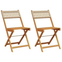 Krzesła bistro, 2 szt., beżowe, drewno akacjowe i polirattan