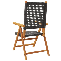 Rozkładane krzesła ogrodowe, 8 szt, czarne, polirattan i drewno