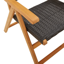 Rozkładane krzesła ogrodowe, 8 szt, czarne, polirattan i drewno