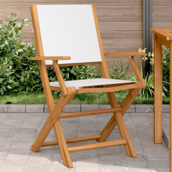Krzesła ogrodowe, 2 szt., kremowe, drewno akacjowe i tkanina