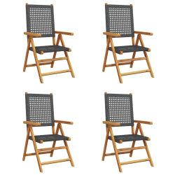 Rozkładane krzesła ogrodowe, 4 szt, czarne, polirattan i drewno