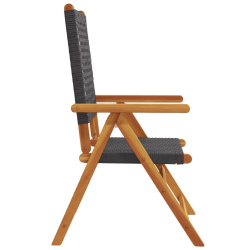 Rozkładane krzesła ogrodowe, 4 szt, czarne, polirattan i drewno