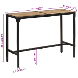 Stolik barowy, 150x55x107 cm, surowe lite drewno mango