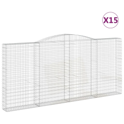 Kosze gabionowe, 15 szt, 400x30x180/200cm, galwanizowane żelazo