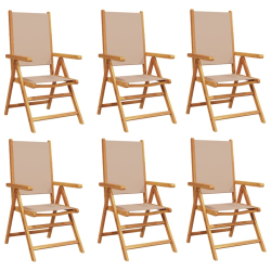 Rozkładane krzesła ogrodowe, 6 szt., tkanina taupe i drewno