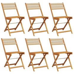 Składane krzesła ogrodowe, 6 szt., beżowe, lite drewno akacjowe