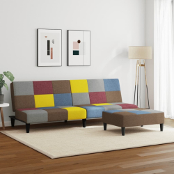 2-osobowa kanapa rozkładana z podnóżkiem, patchwork, tkanina