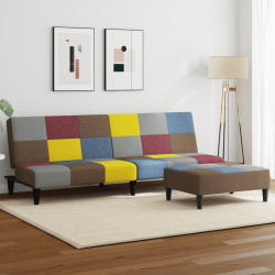 2-osobowa kanapa rozkładana z podnóżkiem, patchwork, tkanina