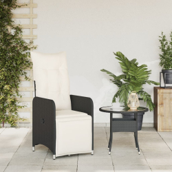 Rozkładany fotel ogrodowy z poduszkami, czarny polirattan