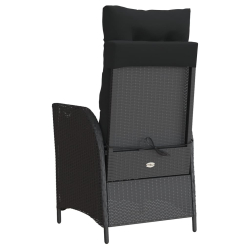 Rozkładane krzesło ogrodowe z poduszkami, czarny rattan PE