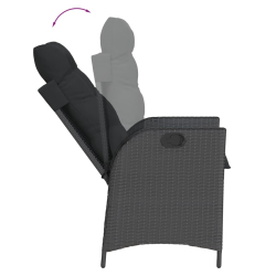 Rozkładane krzesło ogrodowe z poduszkami, czarny rattan PE