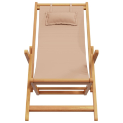 Składane krzesło plażowe, taupe, drewno eukaliptusa i tkanina