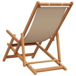 Składane krzesło plażowe, beżowe, drewno eukaliptusa i tkanina