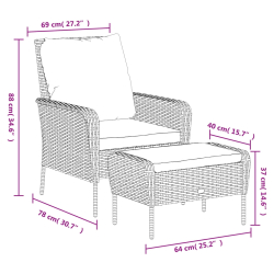 Krzesło ogrodowe z podnóżkiem, jasnobrązowe, polirattan