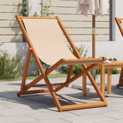 Składane krzesło plażowe, beżowe, drewno eukaliptusa i tkanina