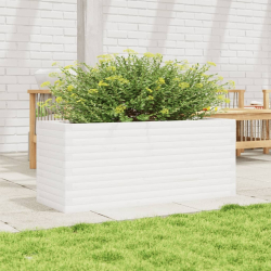 Donica ogrodowa, biała, 110x40x46 cm, lite drewno sosnowe