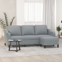3-osobowa sofa z podnóżkiem, jasnoszara, 180 cm, tkaniną
