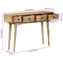 Stolik konsolowy, 110x30x75 cm, lite drewno mango