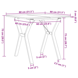 Stół jadalniany z nogami w kształcie litery Y, 80x80x75 cm