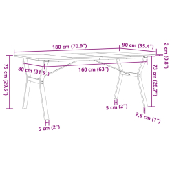 Stół jadalniany z nogami w kształcie litery Y, 180x90x75 cm