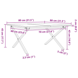 Stolik kawowy z nogami w kształcie litery X, 80x80x45 cm