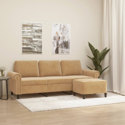 3-osobowa sofa z podnóżkiem, brązowy, 180 cm, aksamit
