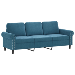 3-osobowa sofa z podnóżkiem, niebieska, 180 cm, aksamit