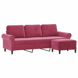 3-osobowa sofa z podnóżkiem winna czerwień 180 cm, aksamit