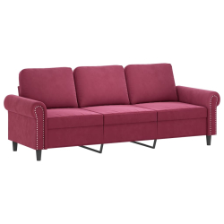 3-osobowa sofa z podnóżkiem winna czerwień 180 cm, aksamit