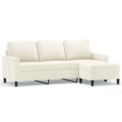 Sofa 3-osobowa, kremowa, 180 cm, tapicerowana aksamit