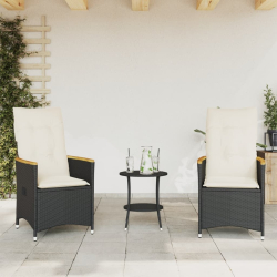 3-cz. zestaw mebli bistro z poduszkami, czarny, polirattan