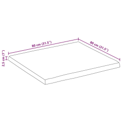 Blat stołu, 80x80x2,5 cm, naturalna krawędź, lite drewno mango