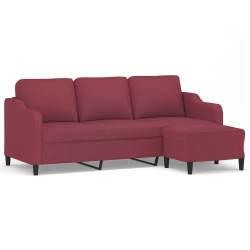 3-osobowa sofa z podnóżkiem winna czerwień 180 cm, tkaniną