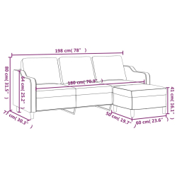 3-osobowa sofa z podnóżkiem winna czerwień 180 cm, tkaniną