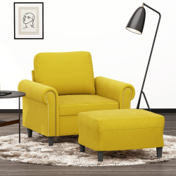 Fotel z podnóżkiem, żółty, 60 cm, aksamit