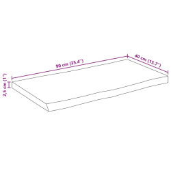 Blat stołu, 90x40x2,5 cm, naturalna krawędź, lite drewno mango