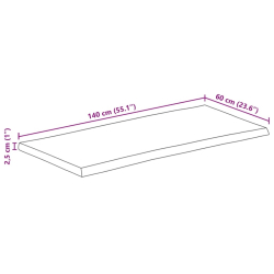 Blat stołu, 140x60x2,5 cm, naturalna krawędź, lite drewno mango