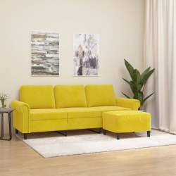 3-osobowa sofa z podnóżkiem, żółta, 180 cm, aksamit